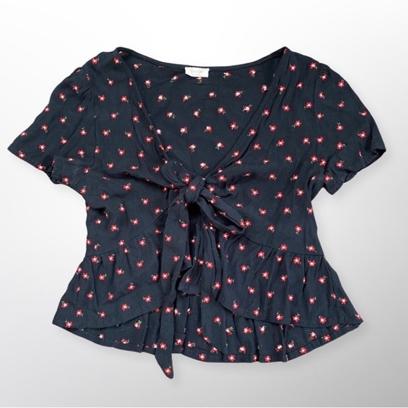 Embroidered Tie Up Crop Top - Picture 2 of 3